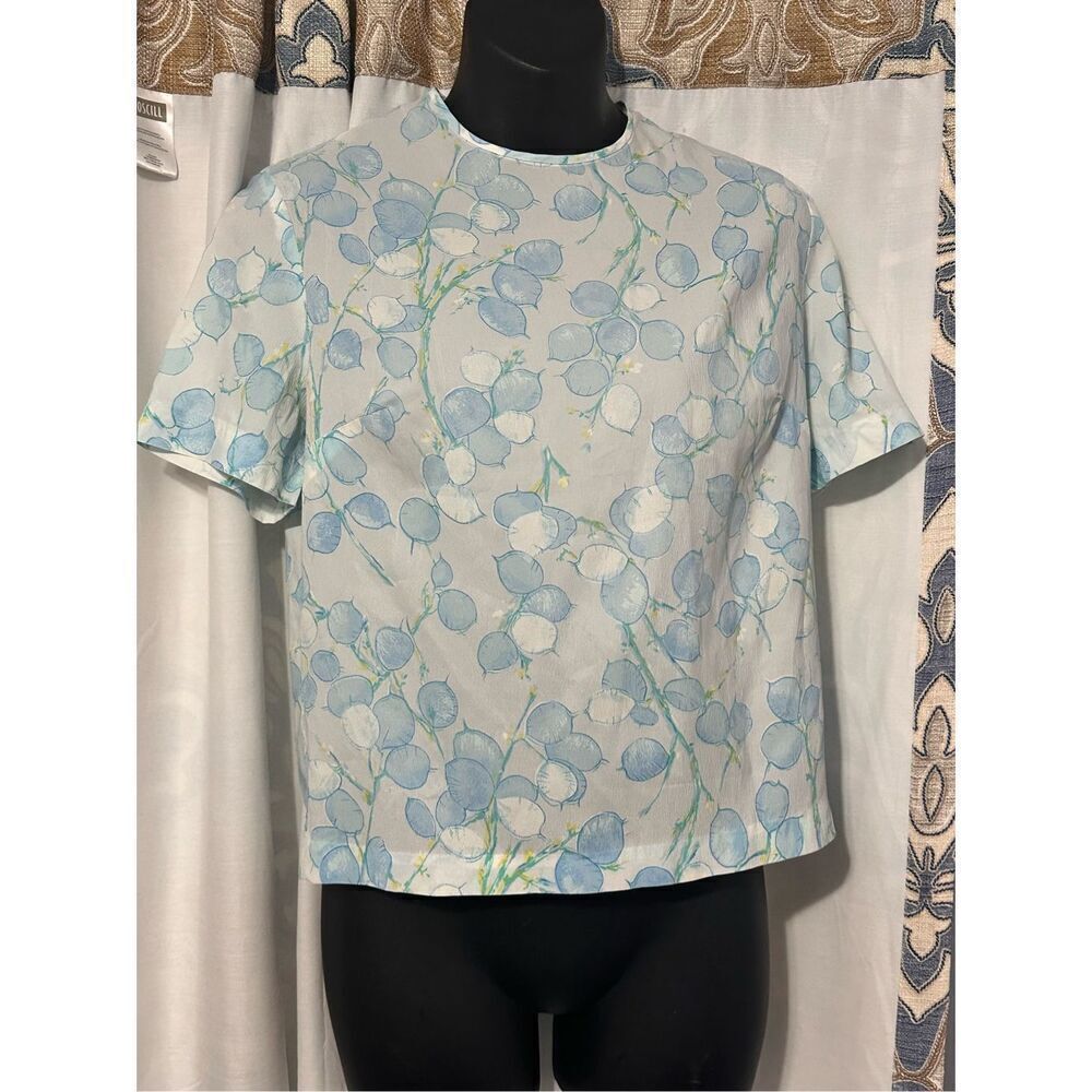 BEAUTIFUL True Vtg Mid-century 1960s Jane Hunter MOD Blouse Top BLUE AND WHITE B